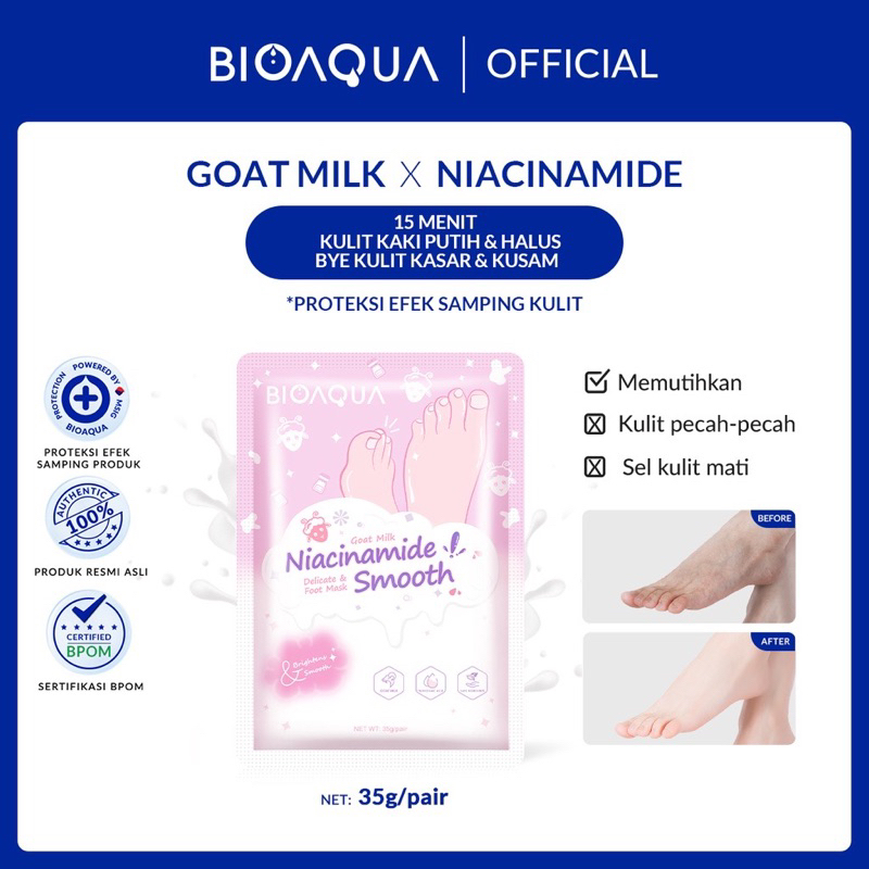 Bioaqua Goat Milk Niacinamide Smooth Foot Mask 35gr (BPOM)
