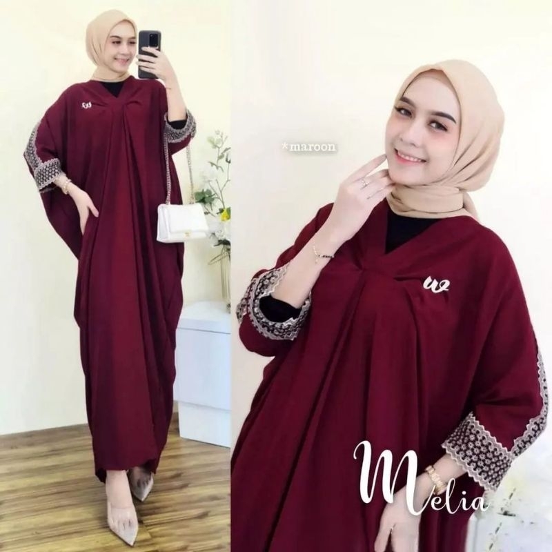Melia Kaftan / Kaftan Wanita Crinkle / Dress Muslim Aksen Renda / Fashion Muslim / Casual