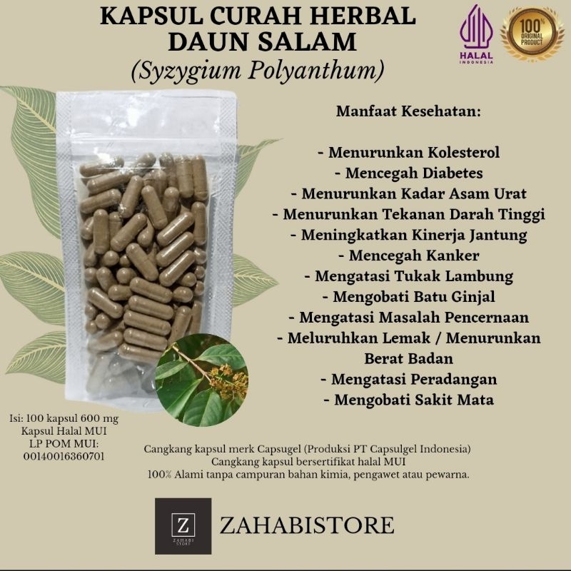 

DAUN SALAM 100 Kapsul Herbal Peradangan Tukak Lambung Batu Ginjal Mata