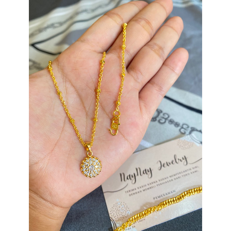 Kalung koin medan bulat halus warna 24K