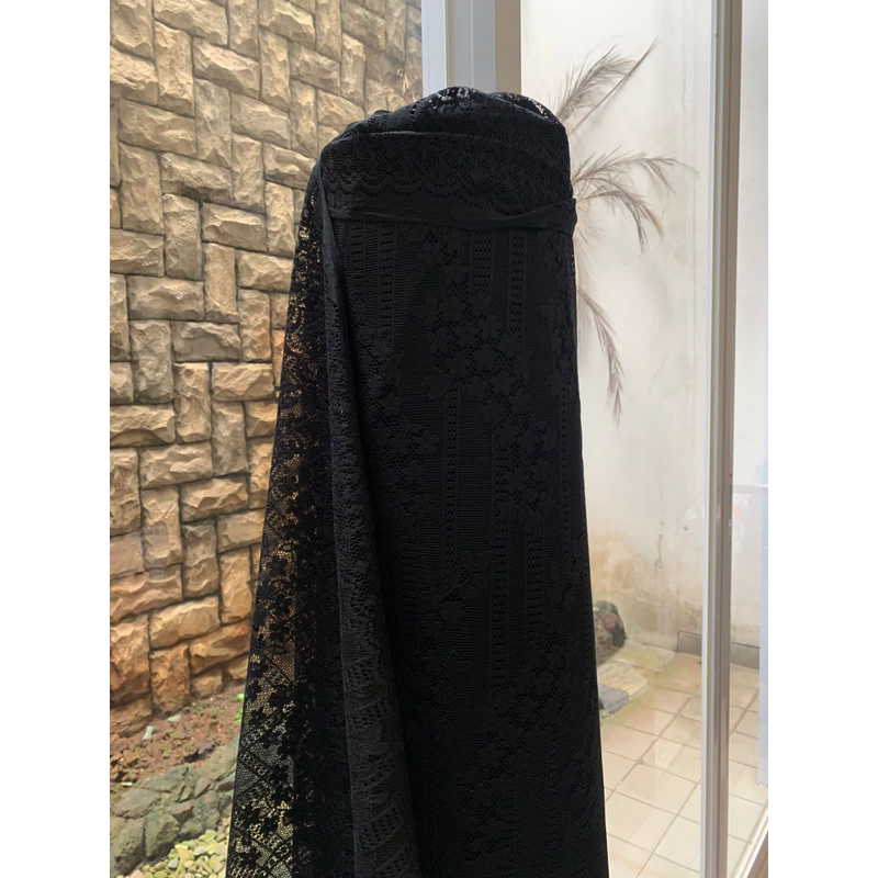 Bahan Kain Brokat Halus Premium Motif Bunga Kecil Ayana Gamis Keluarga Lebaran Warna Hitam