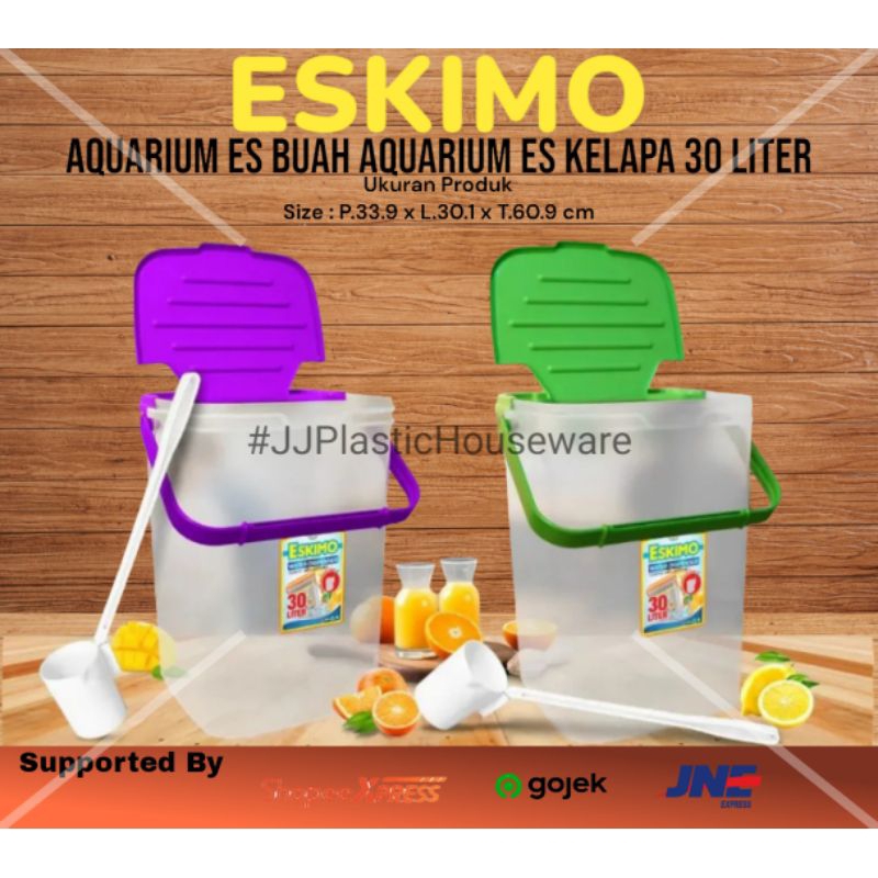 Aquarium Es Kelapa/Aquarium Es Buah/wadah/tempat es buah/toples es buah 30liter/Water Dispenser free gayung