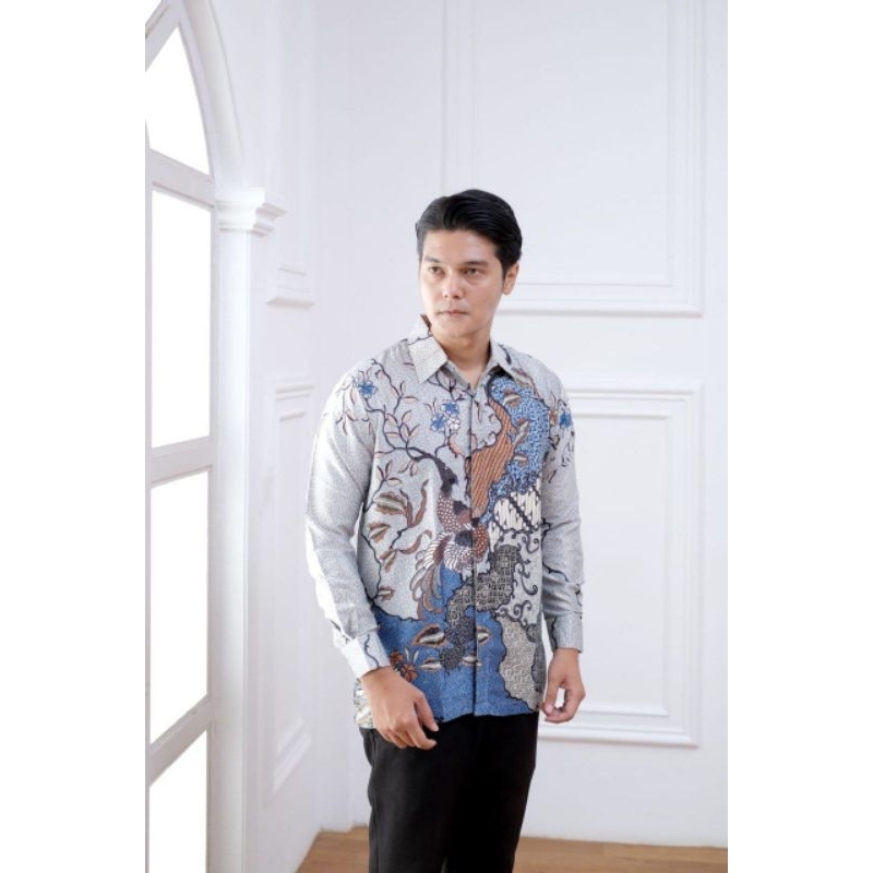 KEMEJA BATIK SEMI SUTRA SILKY PREMIUM BERFURING LENGAN PANJANG  CLASIK SUTRA XXL  FASHION BATIK PRIA SILK BATIK HALUS