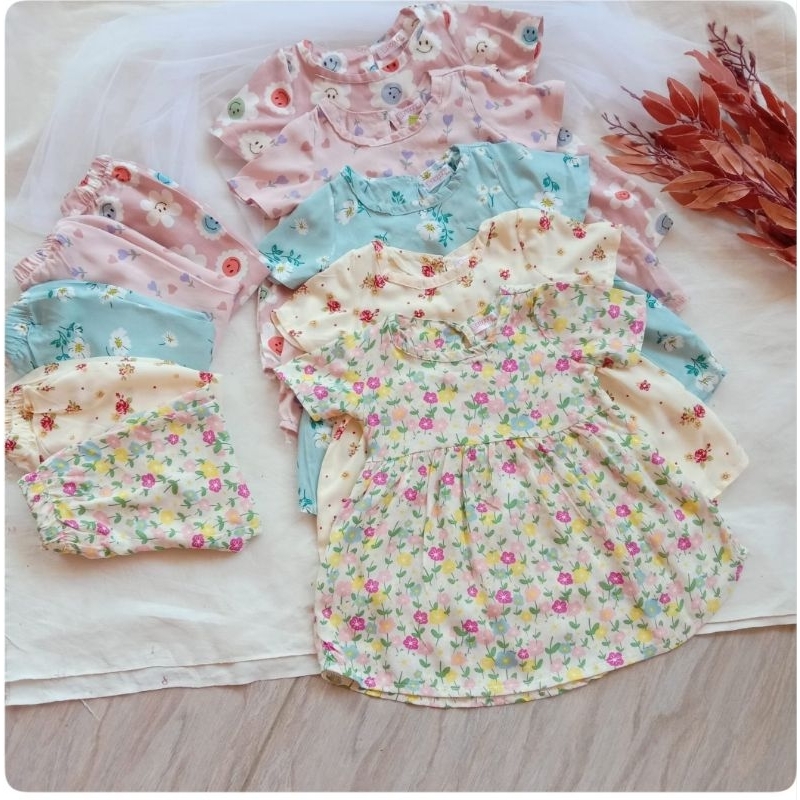 setelan rayon bayi perempuan 6 12 18 36 bulan, Set Selomita  set Anak Cewek 1-3 Tahun