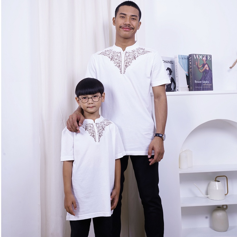Zlata Aksara Baju Koko Putih Couple Ayah dan Anak Lengan Pendek LEIRVIK