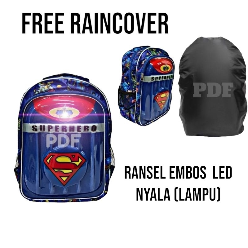 MS Tas Ransel Avengers 3D Embos Led(nyala) Ransel Anak sekolah Laki-laki Tk Sd