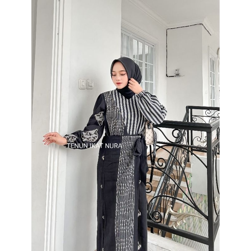 (Ready Stok ) DRESS MARLINE Black Couple Tenun Baju Kondangan