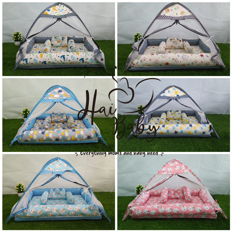 KASUR BAYI TENDA KELAMBU / KASUR BAYI KELAMBU SET BANTAL CROWN  + 2  GULING BABY FREE TAS MIKA