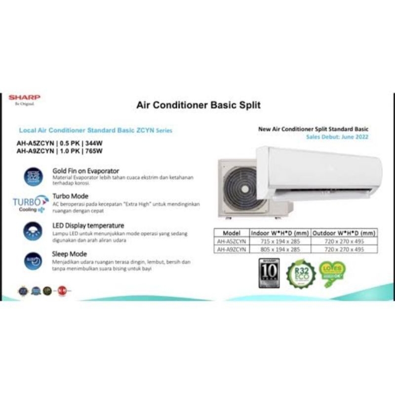 AC SHARP 11/2 PK AH-A12UCY TURBO COOL R32 + INSTALASI PEMASANGAN