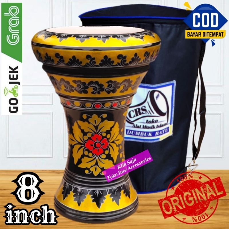 Gendang Atau Darbuka Kayu 8 inch Hitam Gold Rolling Putih