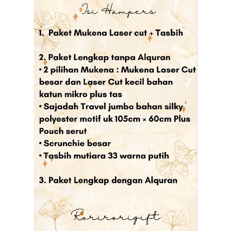 Hampers Mukena Katun Laser cut kado gift Lebaran Idul Fitri Puasa Wedding Alat Sholat