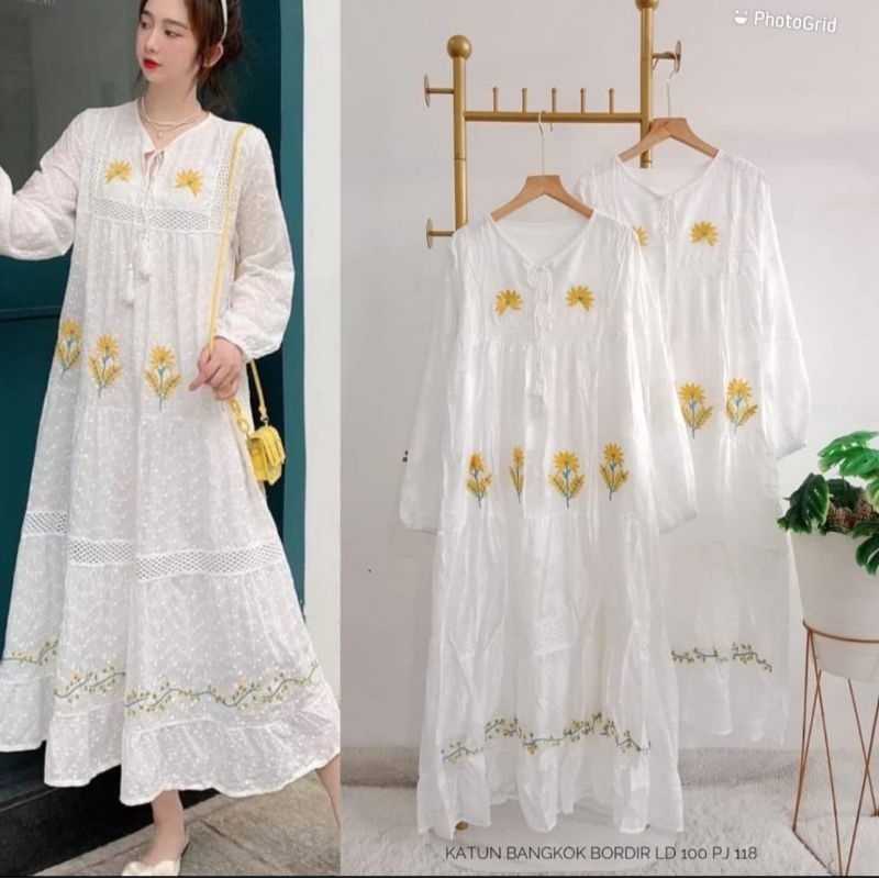 Gamis katun bangkok bordir ld 100 cm