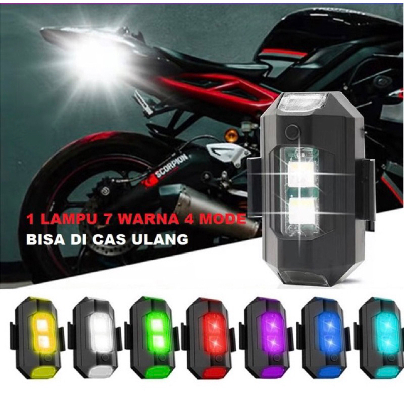 LAMPU LED STROBO 7 WARNA RECHASGEABLE BUAT SEPEDA/MOTOR/MOBIL