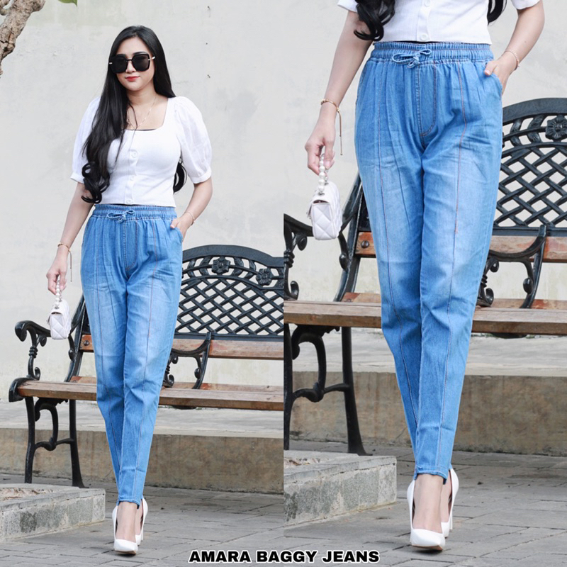 AMARA BAGGY JEANS JINJIT DEPAN STANDAR DAN JUMBO