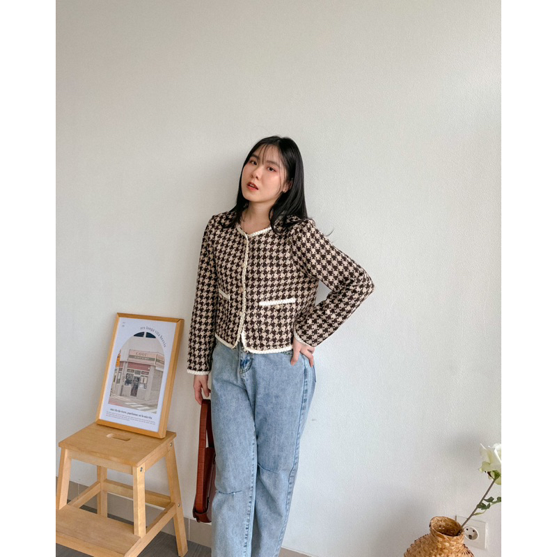 KANON - Kiku Tweed Blazer - Blazer tweed kantor wanita korean look