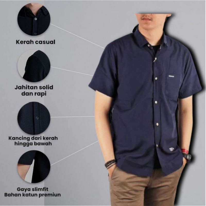 PROMO kemeja pria lengan pendek polos formal casual kerja santai