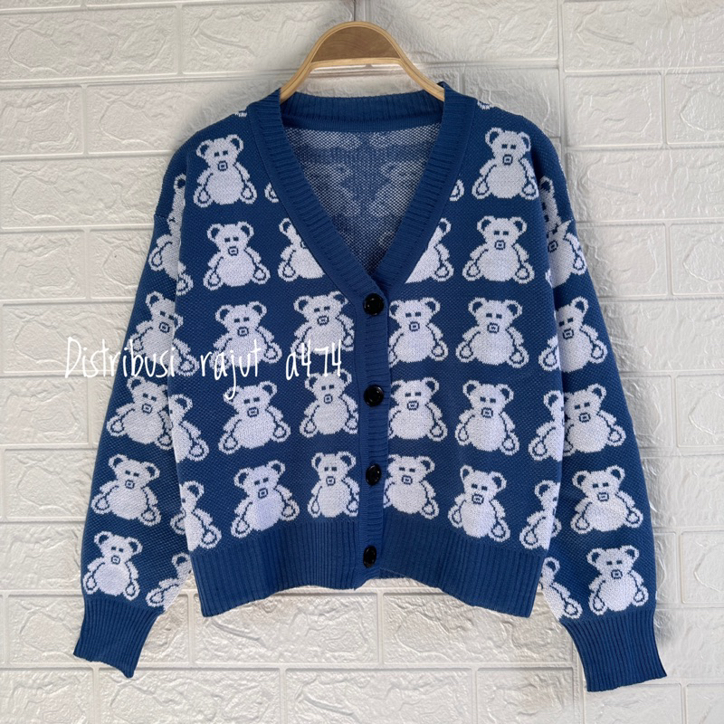 KARTIKA CARDIGAN RAJUT CROP MOTIF BEAR WANITA