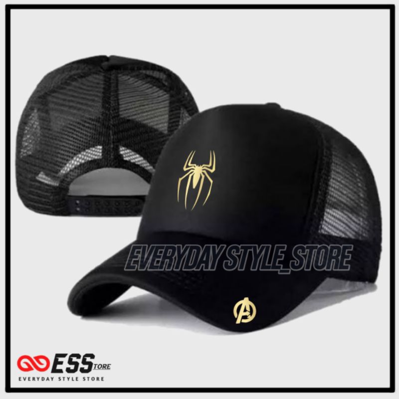 Topi Spiderman Avengers Trucker/Jaring Logo Gold Premium Quality