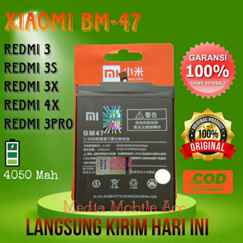 BATERAI BM47 BM 47 REDMI 3 /3PRO /3s MI 4X ORIGINAL BATTERY BATRE FC