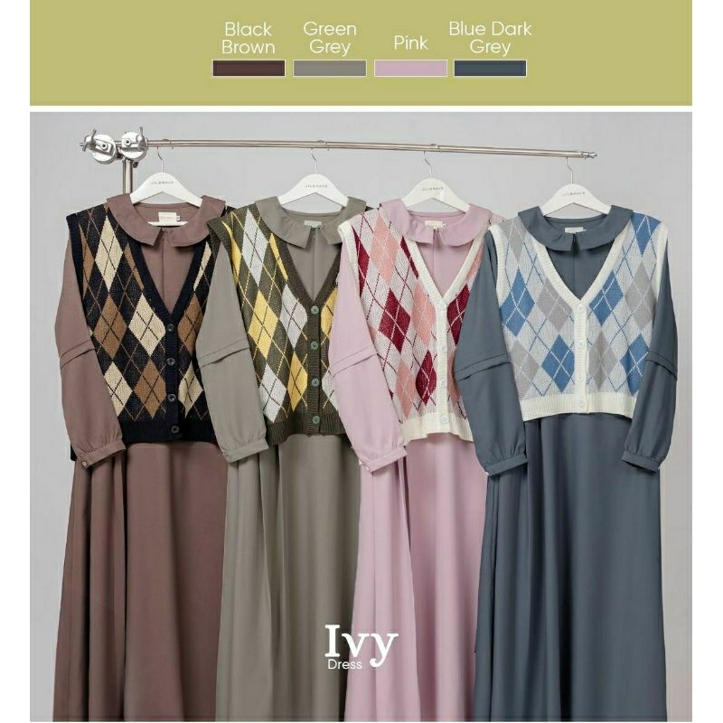 IVY DRESS JILBRAVE | 3 IN 1 Look Gamis Set Vest Argyle Knit Korean Style