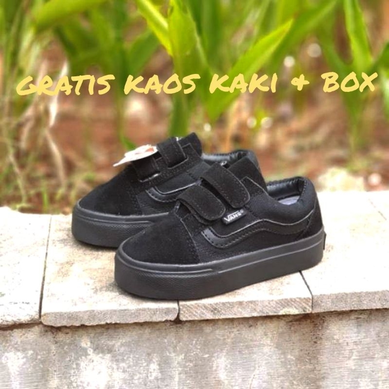 Sepatu Sekolah Anak Hitam Sepatu Vans Old Skool Laki Laki Perempuan Sneakers Kanvas Grade Original