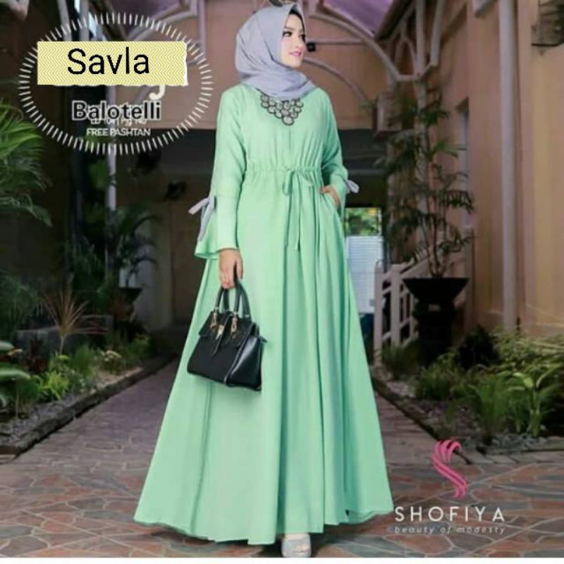 Savla Maxi-Bisa COD Gamis Baju Dress Busui Maxy Kondangan Tali Pita Depan Pinggang Tangan Lengan Pan