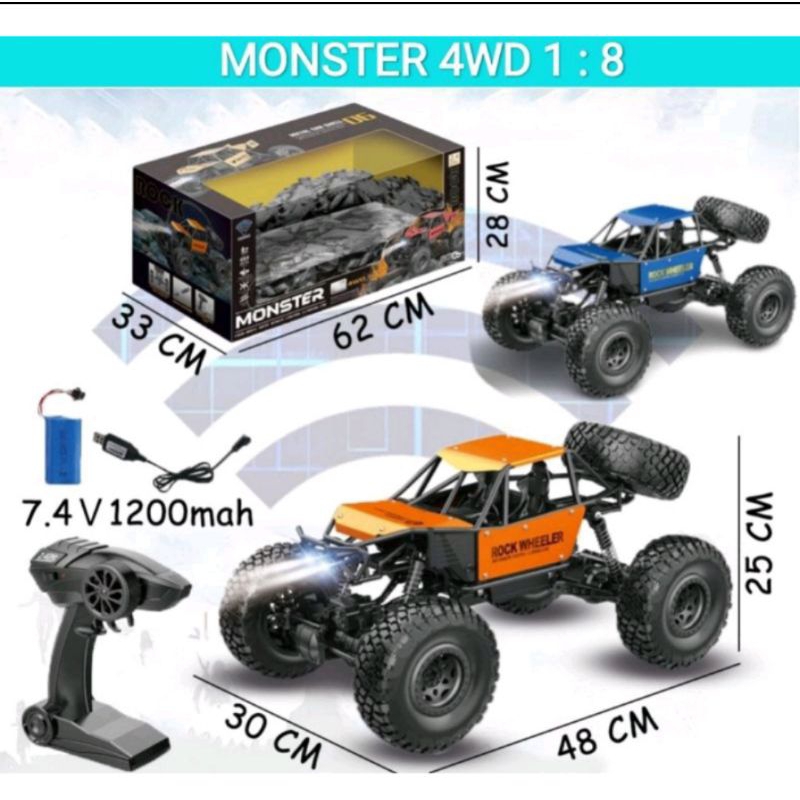 Mobil remot kontrol oofroad monster besar rock crawler scala 1:8