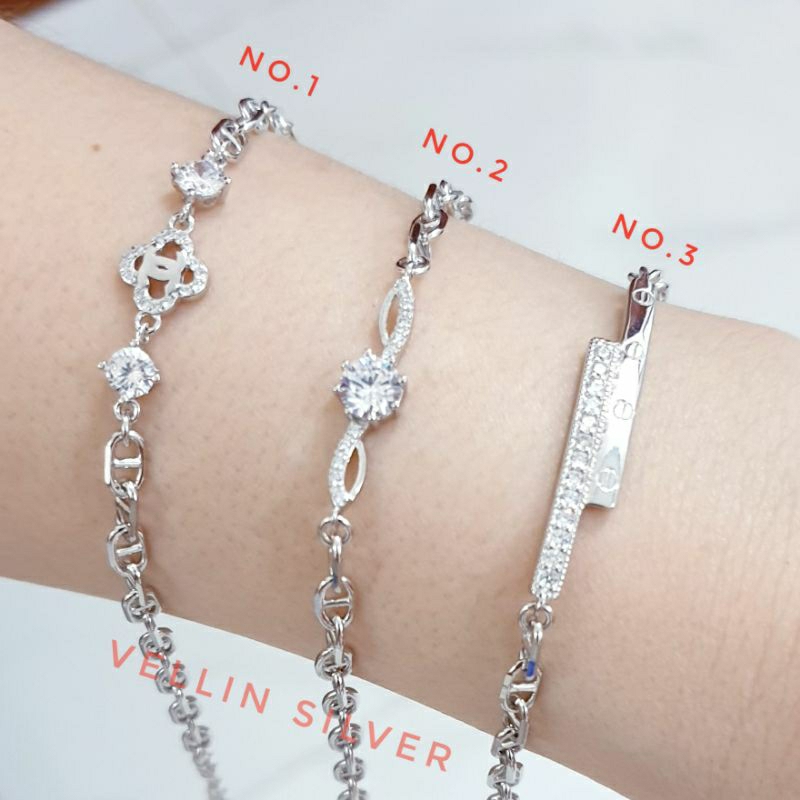 Gelang Tangan Perak 925 Lapis Emas Putih / Gelang Wanita Silver 925 Asli