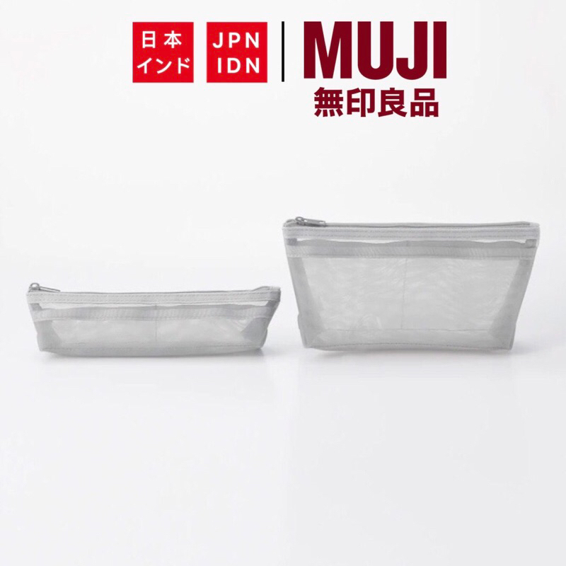 

[Pre Order] Muji - Nylon pen case flat, square, with gusset | tempat pensil berbahan jaring nylon