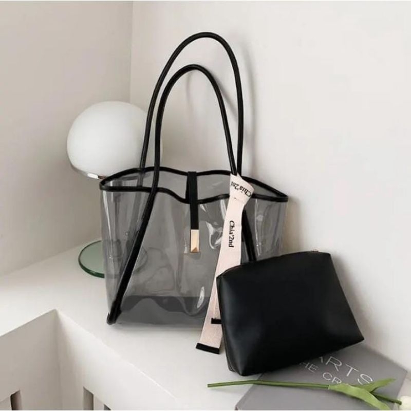 tas wanita tote bag plorida mica pvc pouch (free syal)