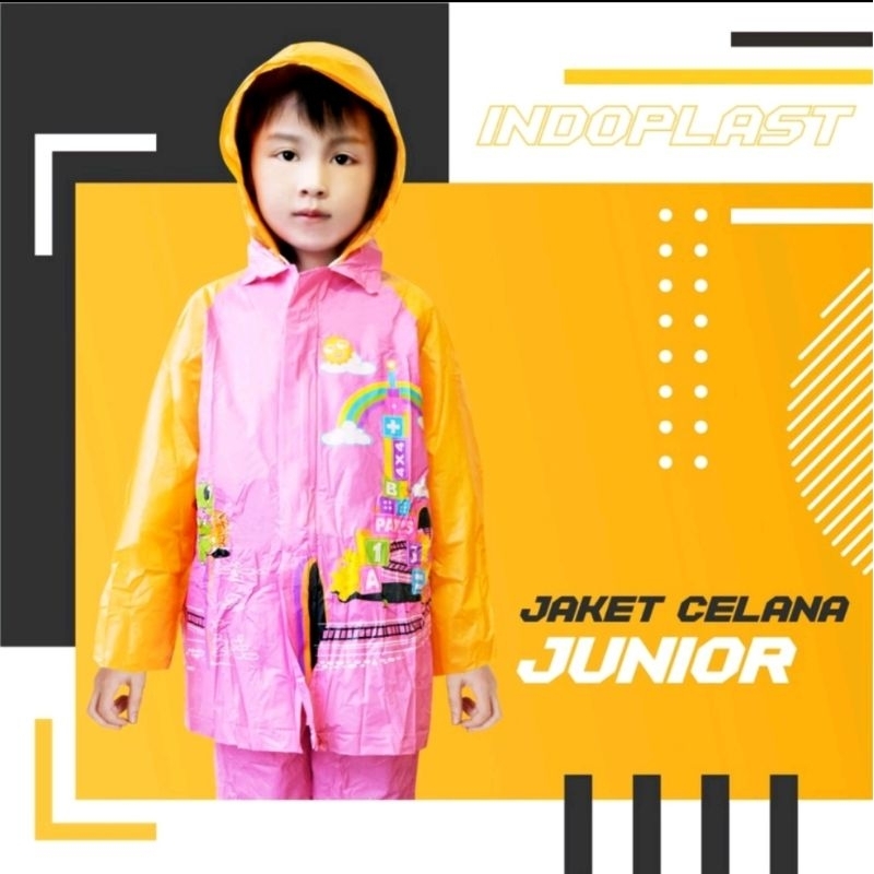 Jas Hujan Anak JUNIOR Indoplast Setelan / Jas Hujan Anak Jaket Celana Lucu Motif