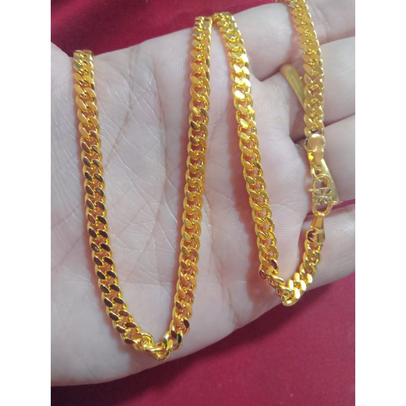 kalung rantai pipih C 60cm lapis emas 24k