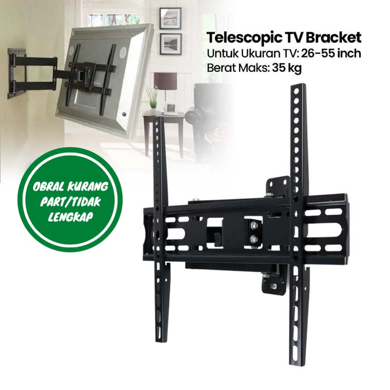 [OBRAL RIJEK] Telescopic TV Bracket 1.3m 400x400 Pitch for 26-55 Inch - CN814