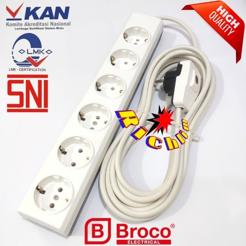 Stop Kontak Broco 5 , 6 Lubang Steker Broco On/Off Kabel Eterna 2x0.75 mm