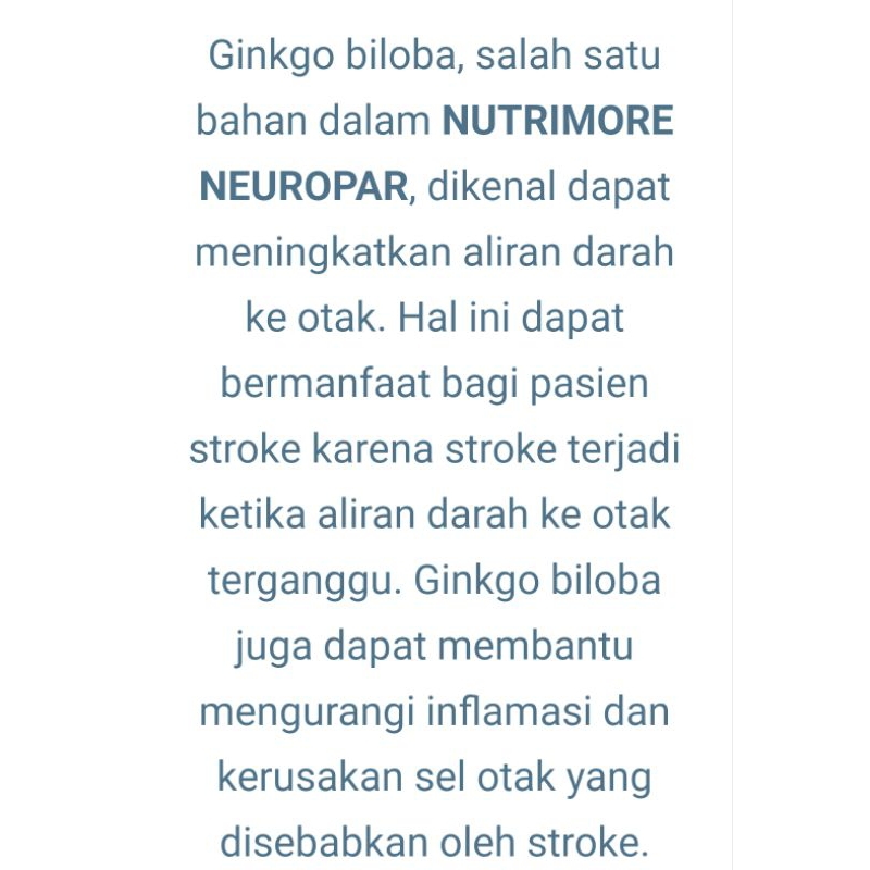 NUTRIMORE Neuropar isi 30 /obat stroke/perawatan pasca stroke/syaraf otak/Neuroaid ll