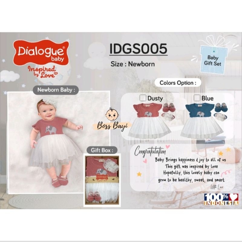 DIALOGUE BABY - Baby Girl Newborn Gift Set / Kado Lahiran Bayi Perempuan (Dress+Bando+Sepatu Kain) - DGA005 | DGS005