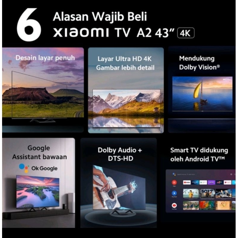Xiaomi TV A2 43 Inch 4K UHD Android TV Digital TV Garansi Resmi
