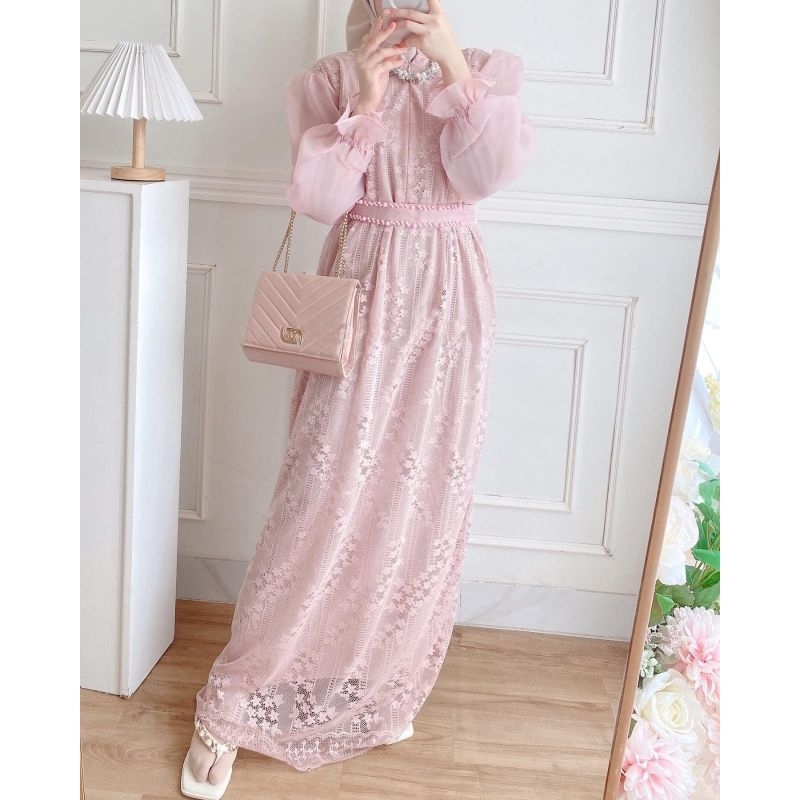 MAXY MOUREN MOTE, BRUKAT MOSCREPE, GAMIS HIJAB MUSLIM, MAXY DRESS, 3 UKURAN