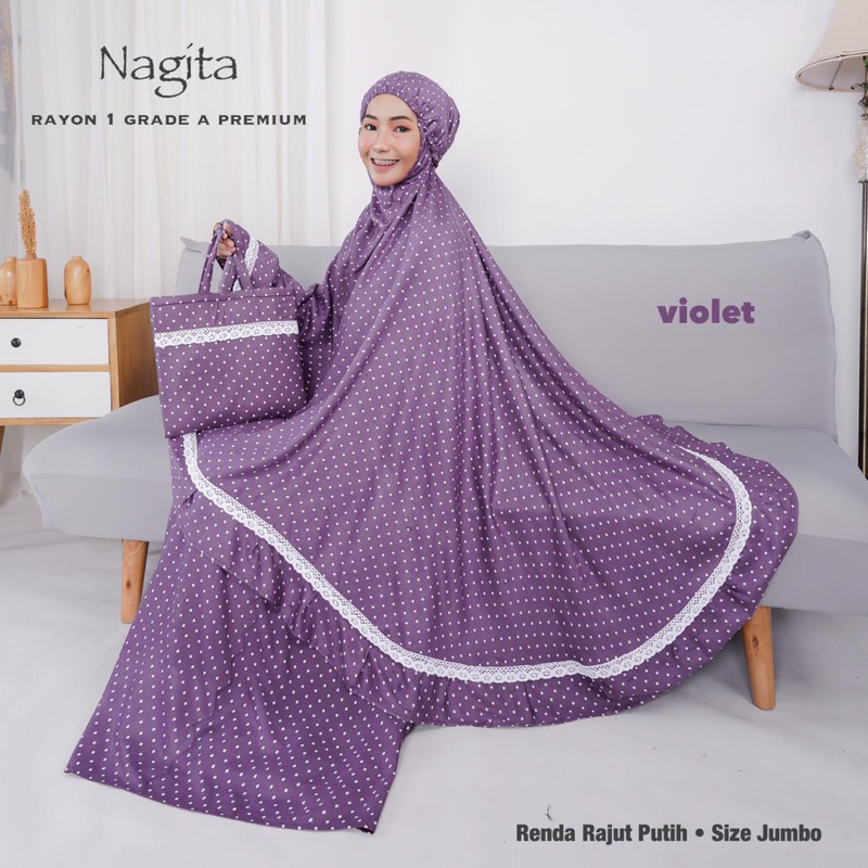 MUKENA RAYON PREMIUM JUMBO RENDA RAJUT RUKUH MUKENAH MOTIF NAGITA POLKA