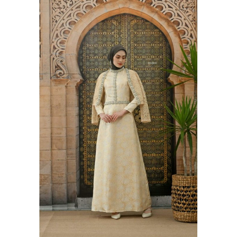 SOLEMIO MAXIDRESS / TERUSAN /GAUN PANJANG MUSLIM KATUN EMBOSSED DAN CARDIGAN EYELID