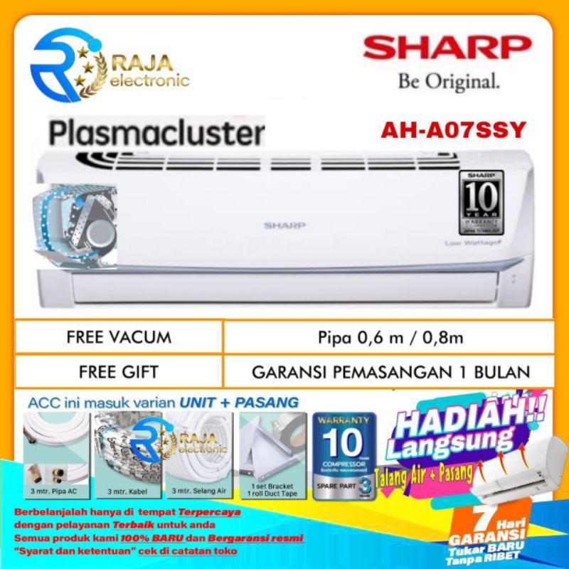 AC SHARP 3/4 PK AH-AP07SSY PLASMACLUSTER THAILAND R32 + INSTALASI DAN MATERIAL