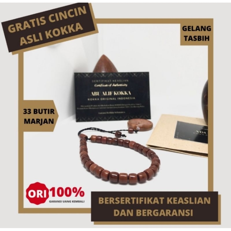 Gelang Tasbih kokka Marjan 33 Butir Bersertifikat - Tasbih Kaukah Asli
