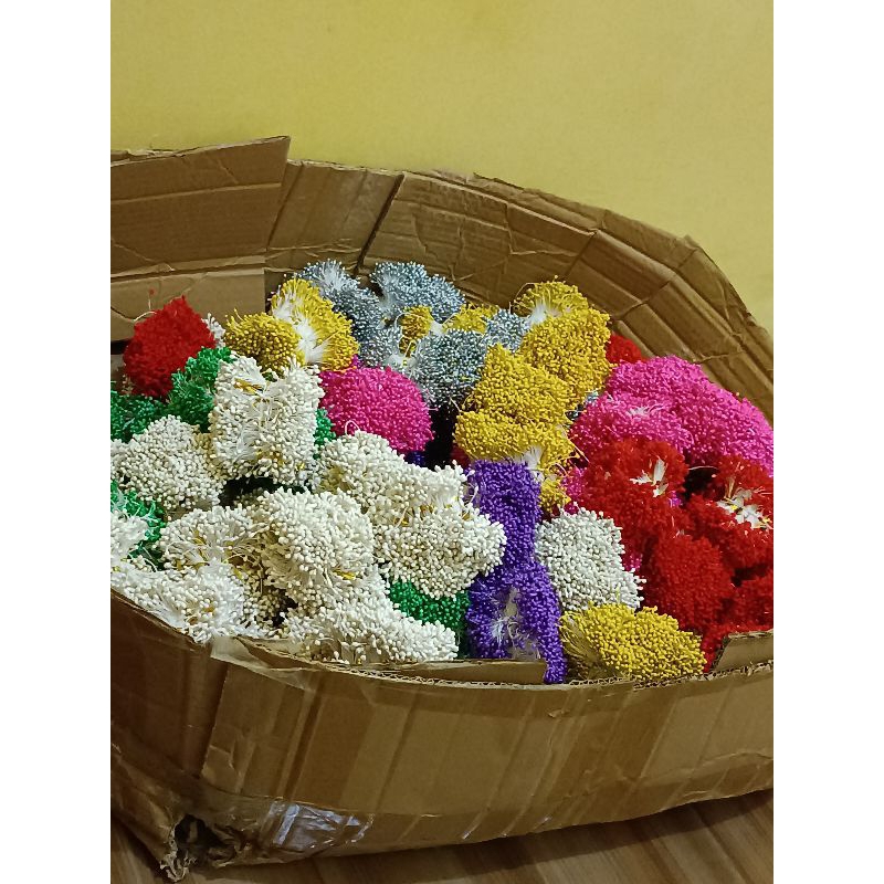 PUTIK sari warna warni manik manik aksesoris bunga lucu dan cantik / putik sari / putik bunga plastik / putik benang sari