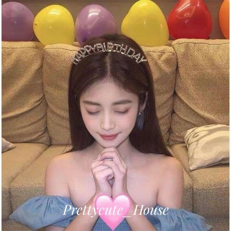 Bando Happy Birthday Aksen Berlian Imitasi / Bando Ulang Tahun Premium