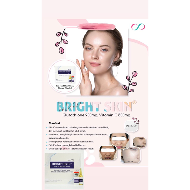 gluthation injeksi Bright skin , gluthation 900mg + vitamin C 500mg | 1000% ORIGINAL