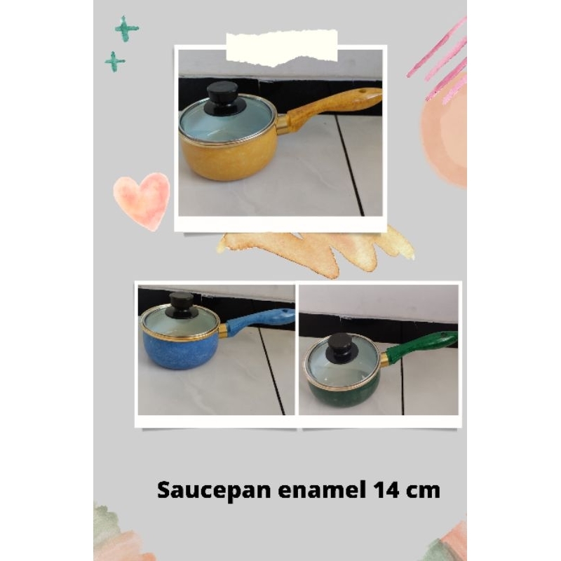 saucepan enamel 14 cm / panci kuning / panci biru / panci hijau / panci mpasi