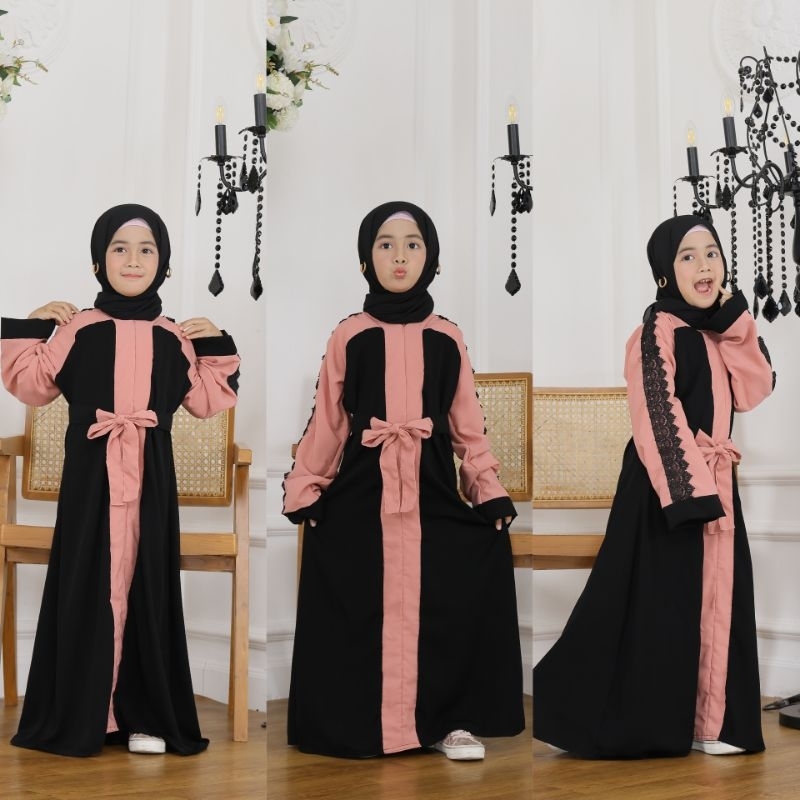 Gallery Exclusive Abaya Hitam Syari Gamis Bordir Turkey Anak Dubai Nura Pink