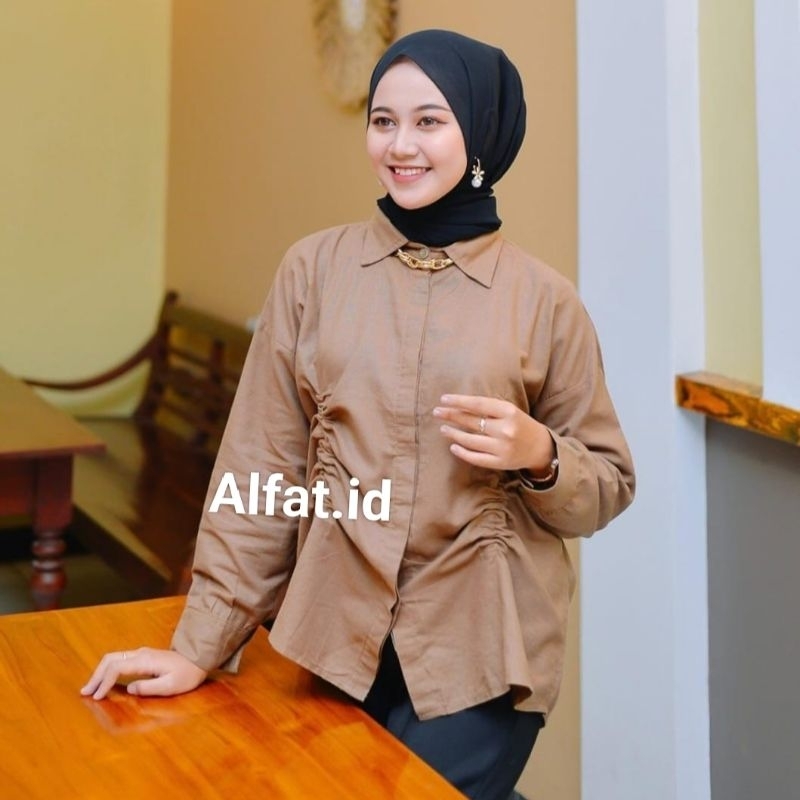 BECCA Ruched Shirt-Kemeja Linen - Kemeja Serut Wanita
