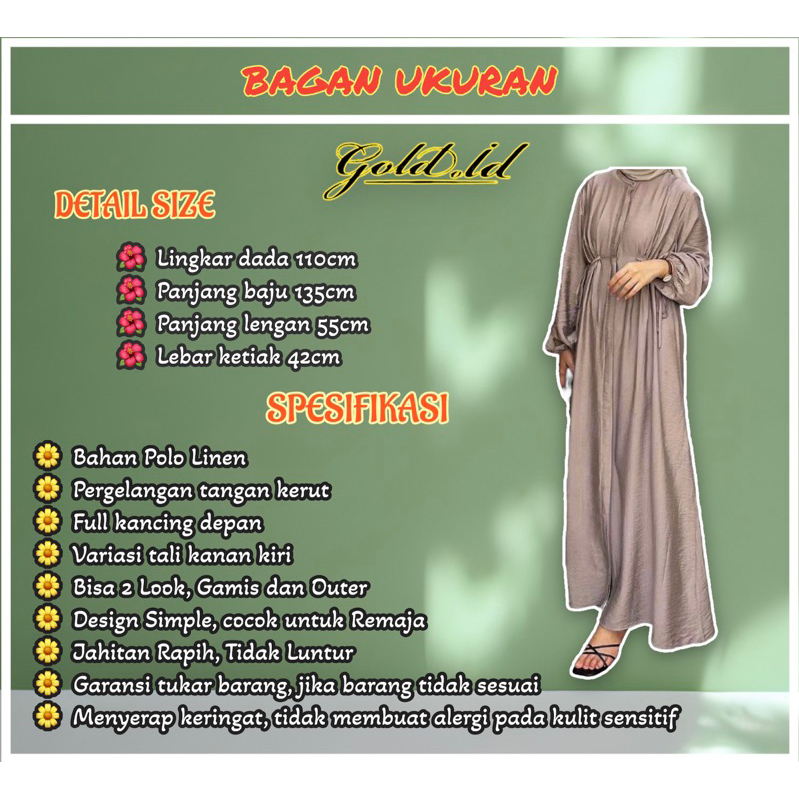 Gamis Hazzel Polo Linen Tali Pinggang // Gamis Premium // Gamis Remaja // Gamis Model Terbaru