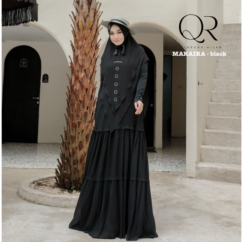 makaira syari qaireena hijab black size L buat umroh